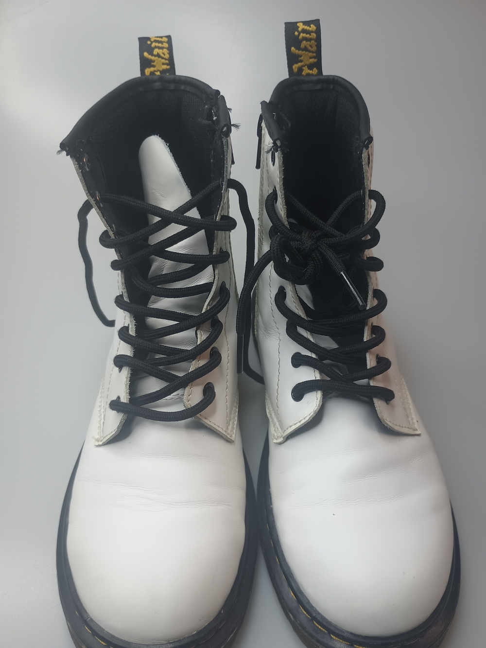 Dr. Martens 1460 Y White Leather Combat Boots Side Zip Size US M 5/ W 6 Unisex.